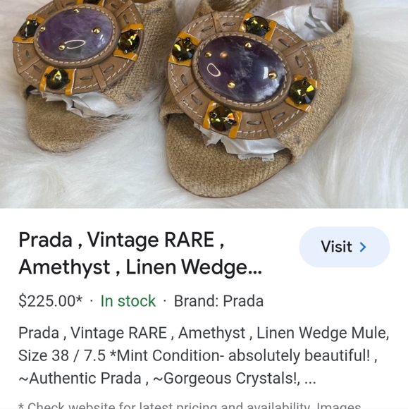 VINTAGE RARE AMETHYST LINEN WEDGE SLING BY PRADA - Picture 4 of 7